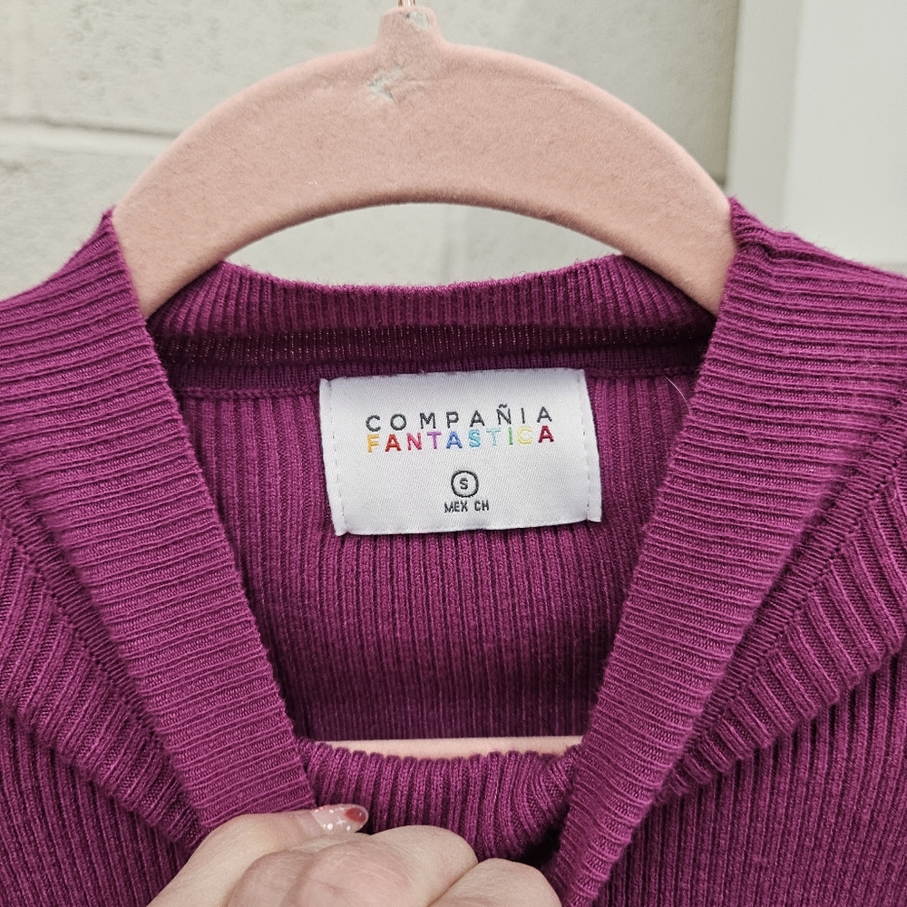 Fuchsia Slim Fit Ribbed Sweater - Picture 5 of 7